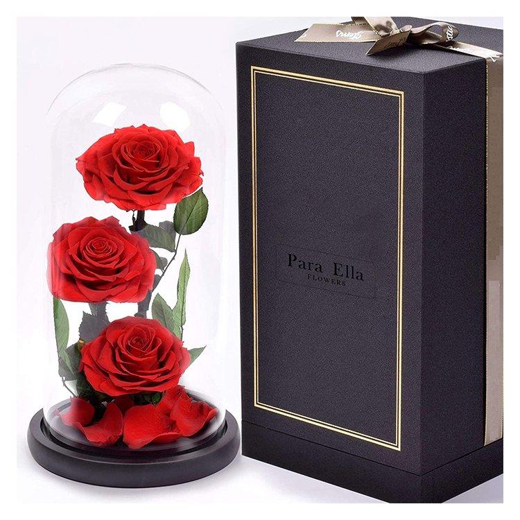 3 large forever rose head in glass dome for gift.