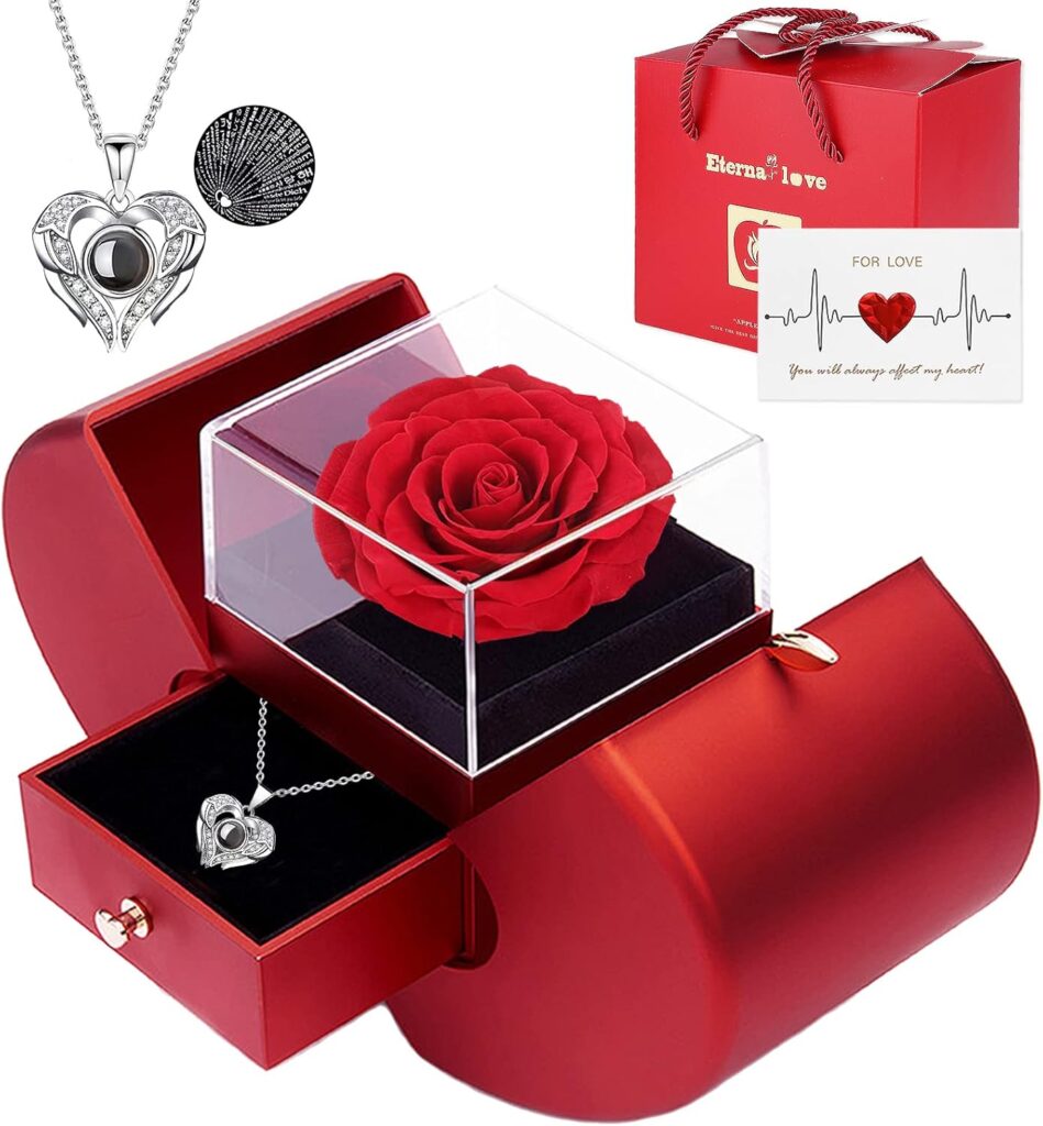 preserved rose with necklace engraved:Custom Perfect Gift